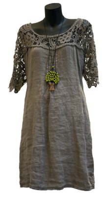 Linen Dress with Lace Sleeves