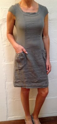 Linen Dress with Cap Sleeves and Stretch Panels