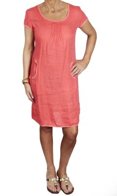 Linen Dress with Cap Sleeves and Curved Side Pockets
