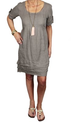 Layered Linen Dress with Short Sleeves