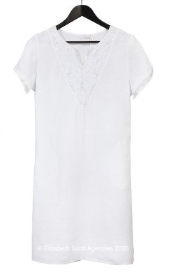 Embroidered V Neck Linen Dress