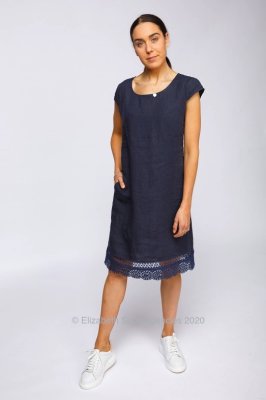 Linen Dress With Lace Detailed Hem