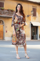 Paisley Print Dress With Belt and Gold Detailing