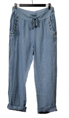 Linen Pants with Pearl Detail