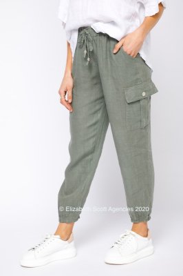 Linen Pants With Patch Pocket and Tie