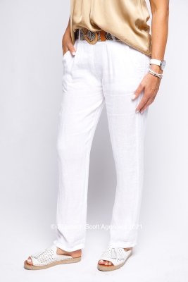 Linen tapered pants with Black and white belt