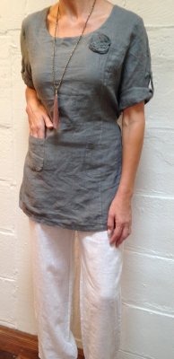 Linen Top with Rosette