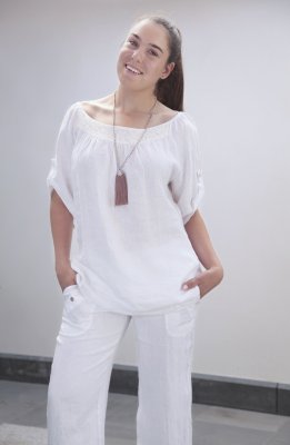 Linen Top with Sequin Detail on Front Yoke