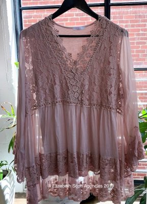 Silk V Neck Top With Crochet Detail