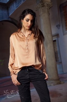 Frill Neck Satin Shirt