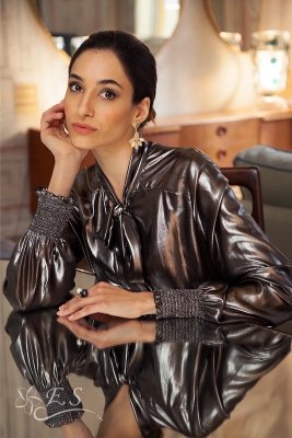 Luxe Lamͩ blouse with Shirring Waist Band and Tie