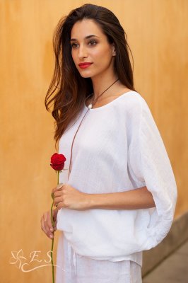 Round Neck Elasticised Sleeve Top